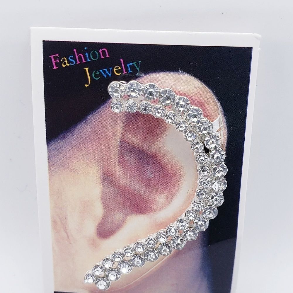 Crystal silver ear cuff stid earring wrap